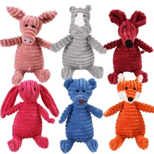 Corduroy Squeaky Dog Toys – Soft Plush Chew Toy for Small & Large Dogs | Bite-Resistant Puppy Toy with Animal Design